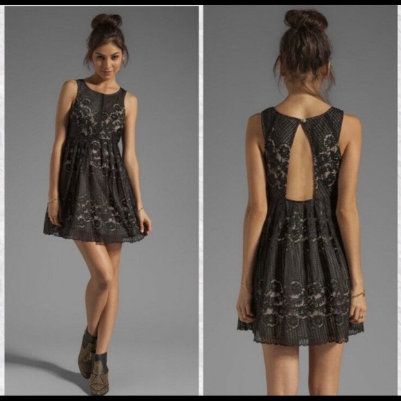 Free People Dresses & Skirts - Free People Black Lace Dress with Cut Out Back